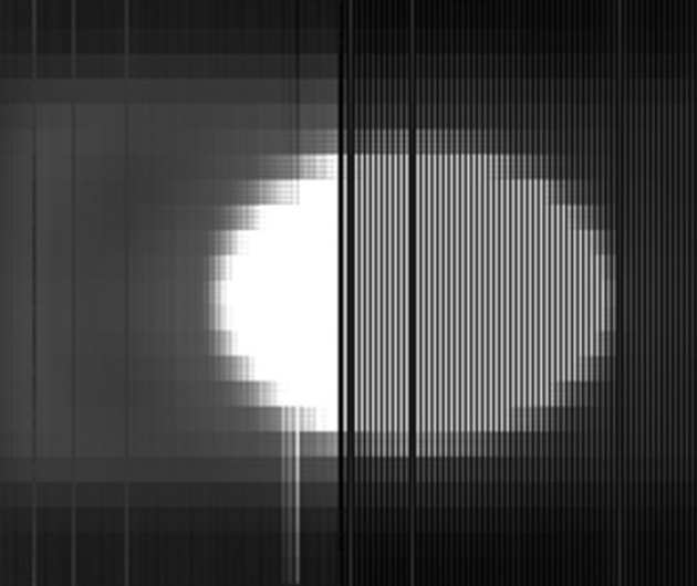 Image of the Visible Calibration Source (VISCS), showing the rectangular shroud aperture (in grey) and structure on the flange surrounding the VISCS optical window.