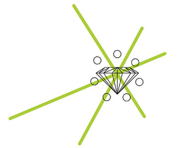 An illustration showing a diamond surrounded by seven circles
