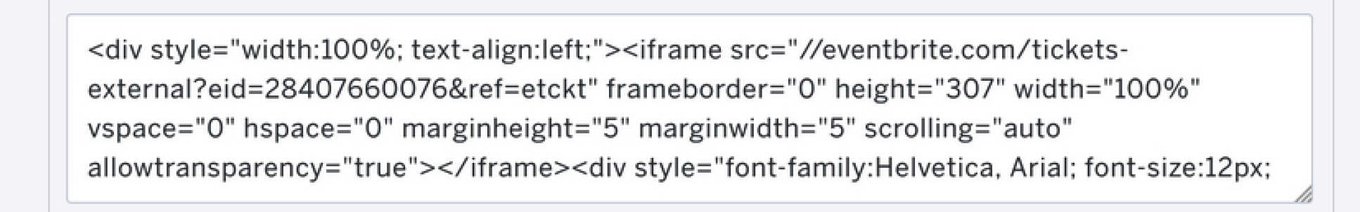 Screenshot of Eventbrite code