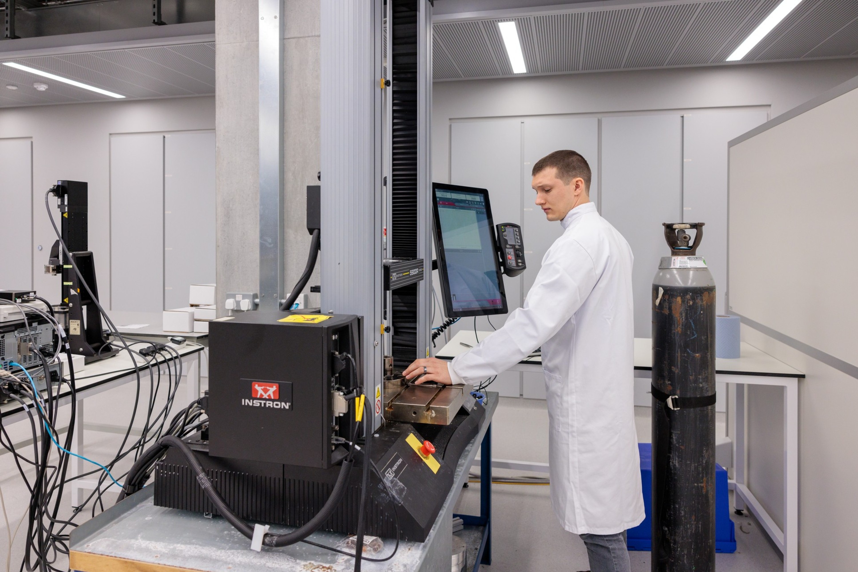A researcher working with equipment at the Centre for Paediatric Blast Injuries in White City.